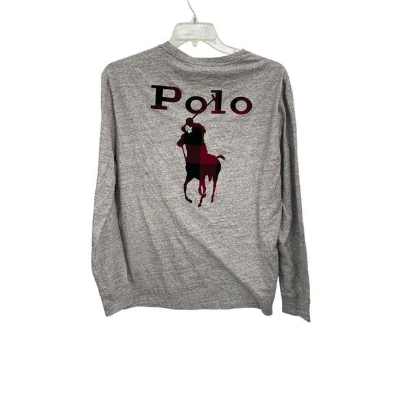 NWT Polo Ralph Lauren Buffalo Check Plaid Big Pony T-Shirt Long Sleeve Gray M - Picture 1 of 9